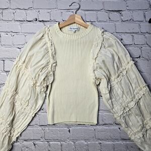 En Saison Scandi Girl Balloon Sleeve Ribbed Knit Top Crew Neck Size Medium
